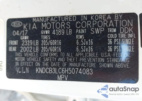 2017 Kia Niro Lx z USA, uszkodzony, nr VIN KNDCB3LC6H5074083